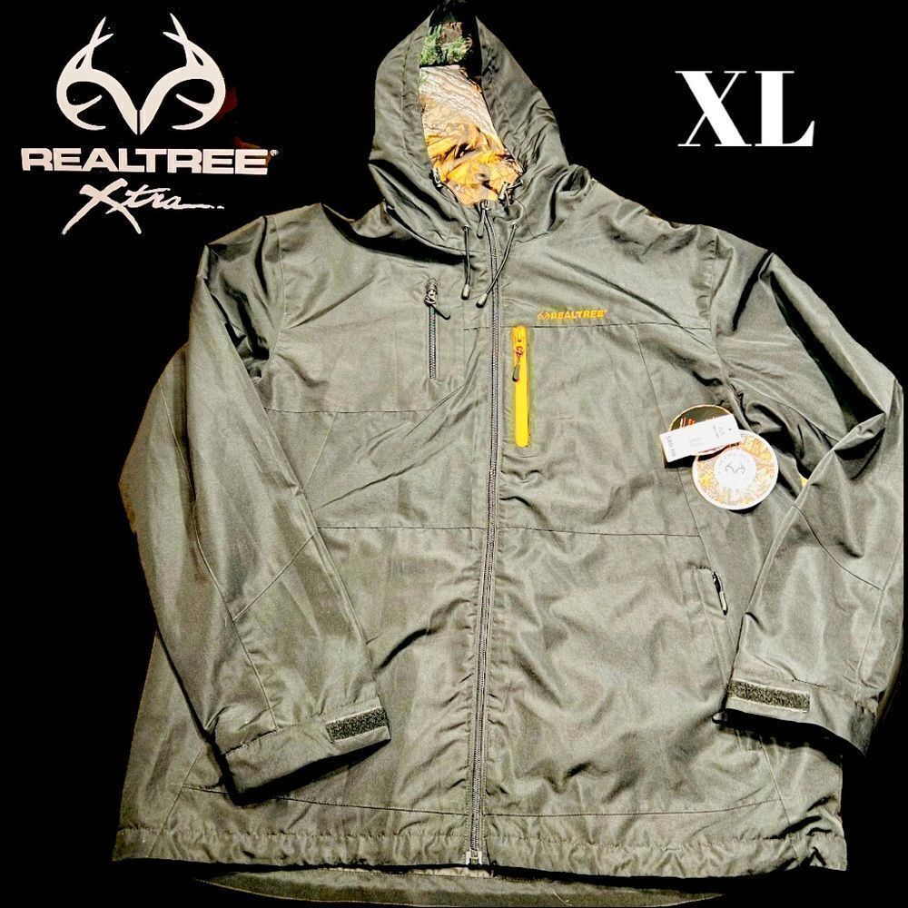 NWT Realtree Men's Size XL Windbreaker Jacket Black Polyester Xtra Shell